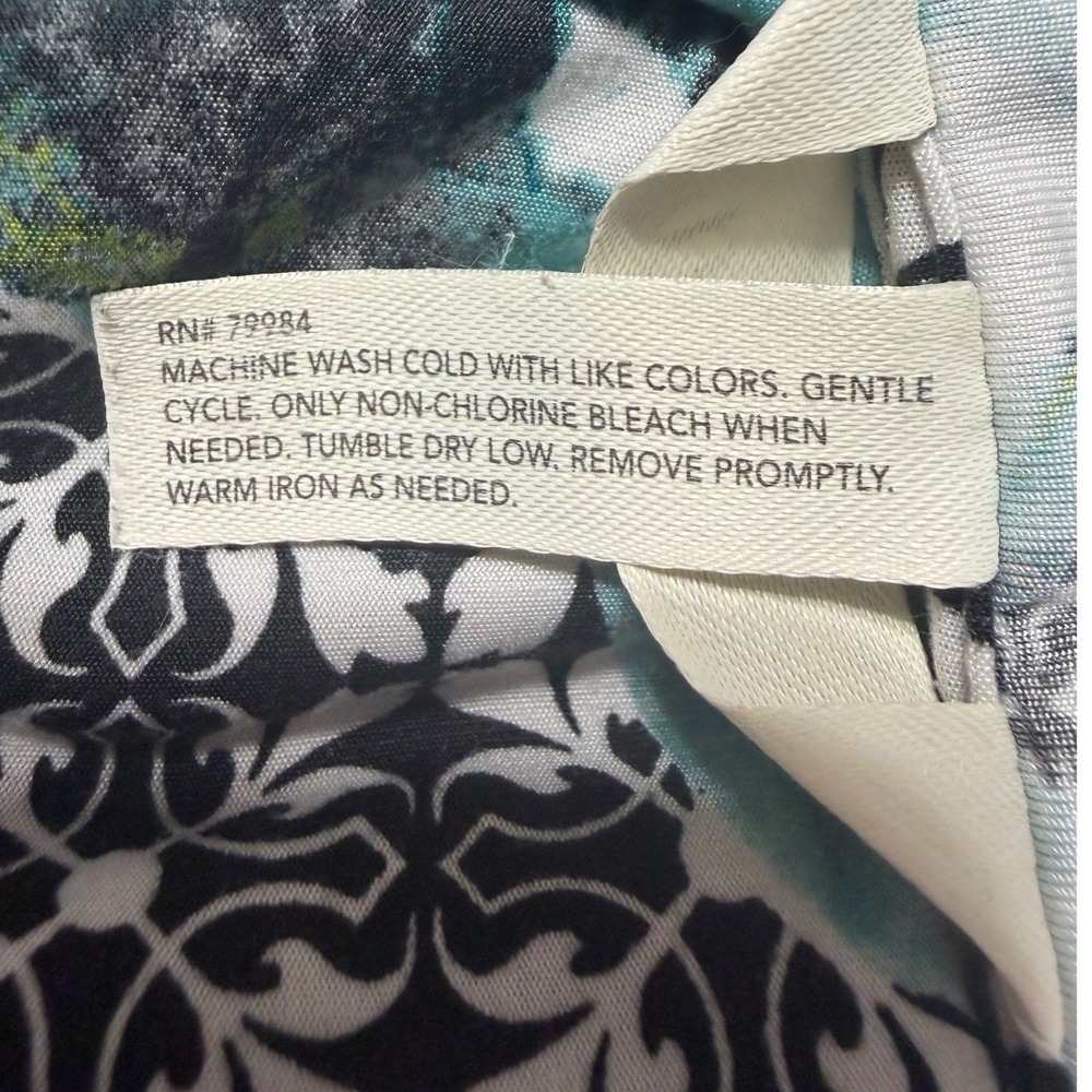 Soma Teal Floral Black Geometric Lounge Dress Nightgown Lace Trim Medium - Picture 4 of 11